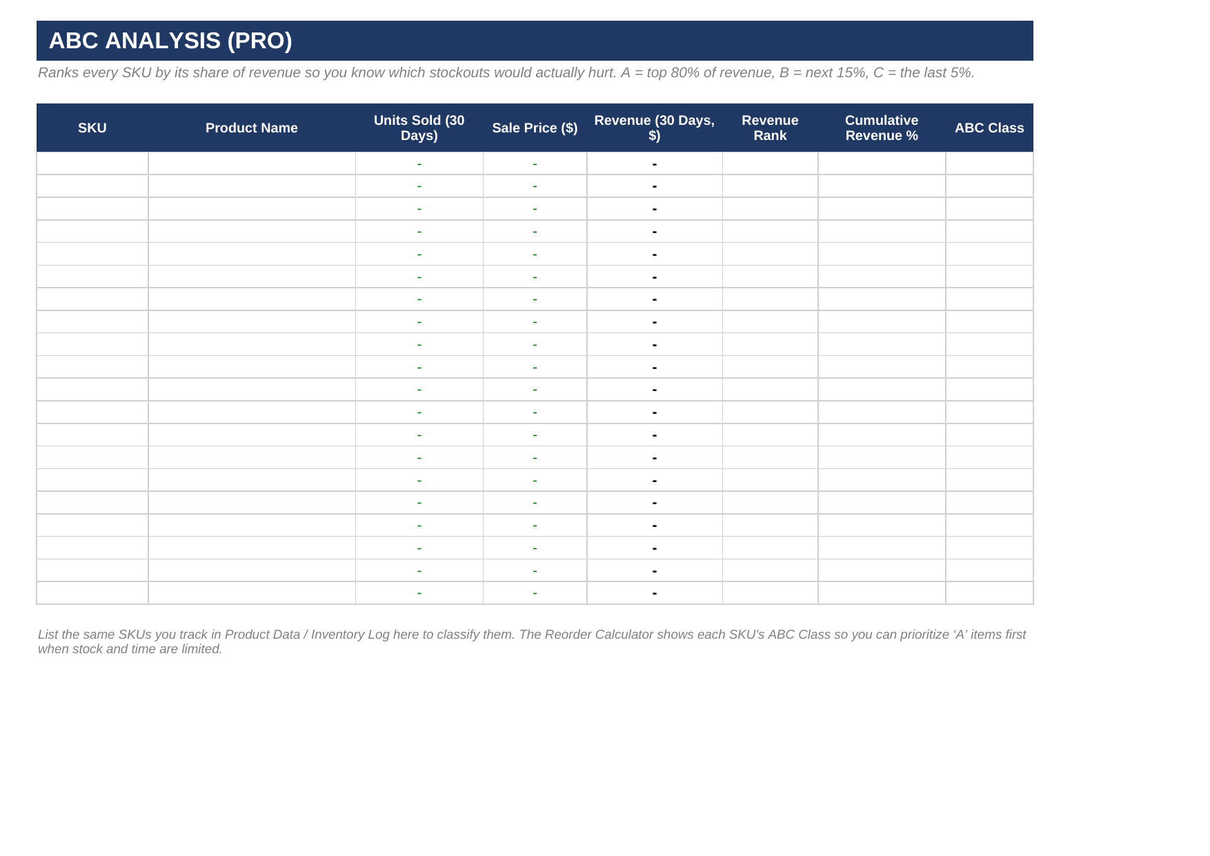 Inventory Reorder Alert System — Excel Template