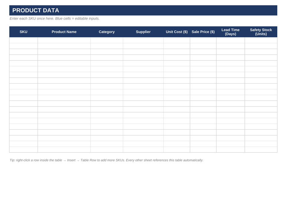 Inventory Reorder Alert System — Excel Template