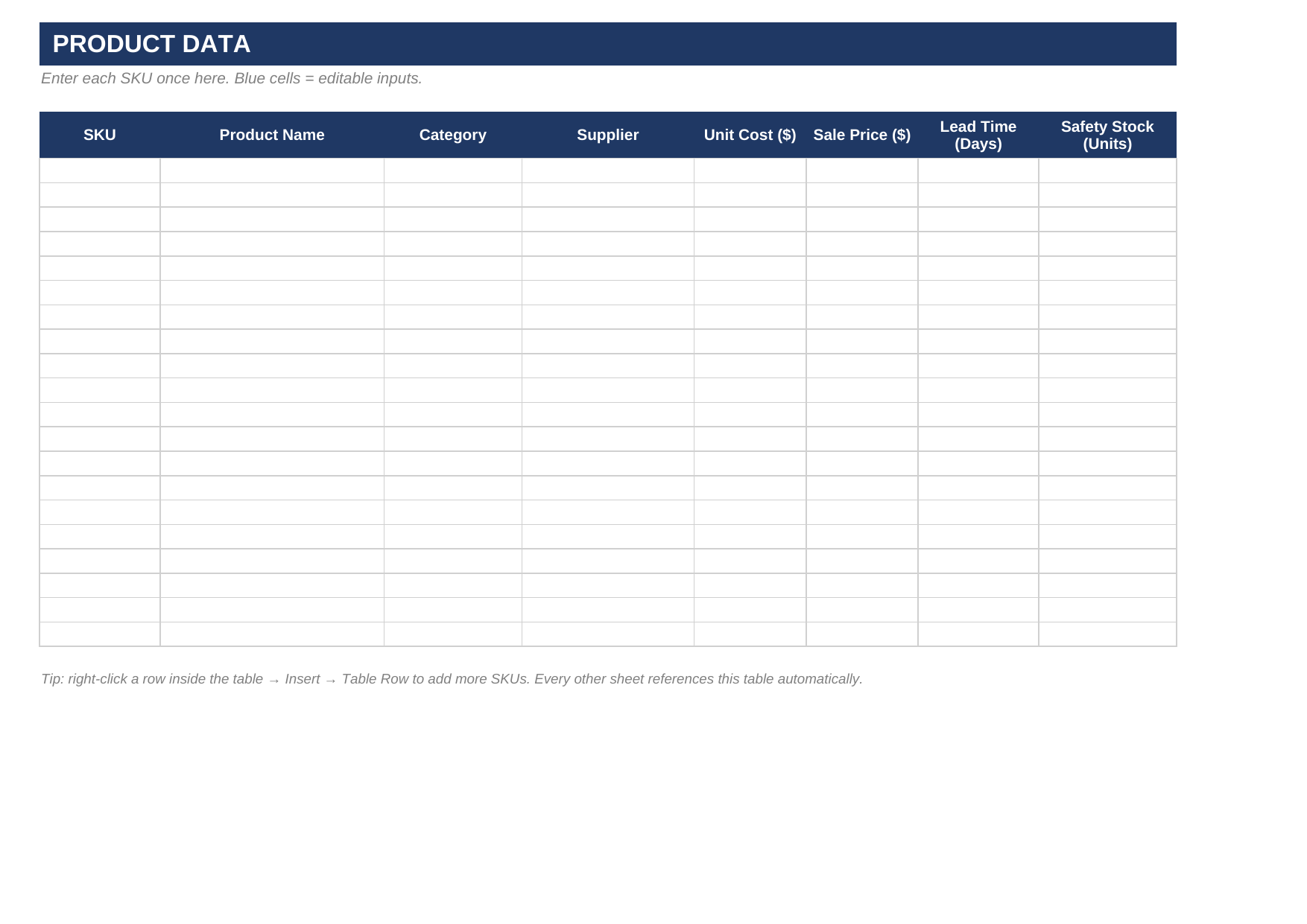 Inventory Reorder Alert System — Excel Template